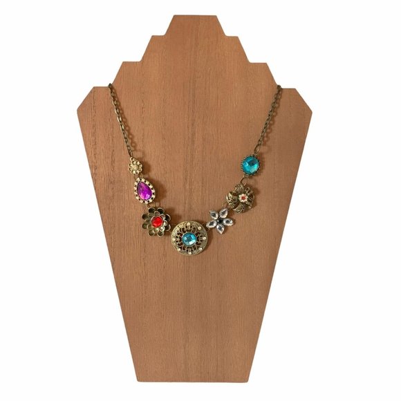 Gold Tone Multi Colored Crystal Statement Necklace - Picture 2 of 7